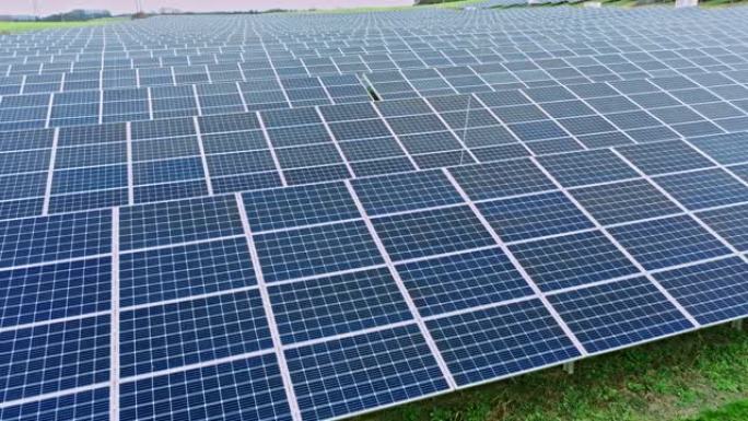 农村太阳能农场太阳能电池板的无人机观点重复