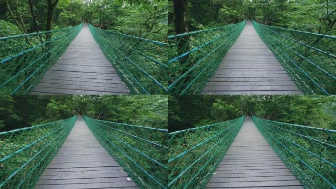 森林中的悬索桥无人空境山区山林山谷地带