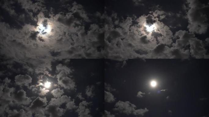 月亮和云在移动的夜晚。