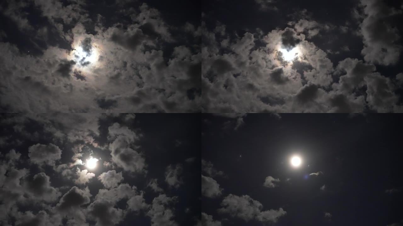 月亮和云在移动的夜晚。