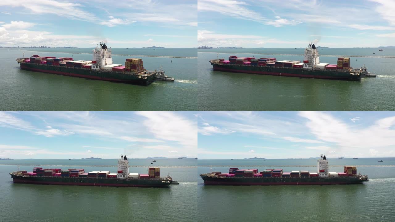 集装箱船，货船在海上移动