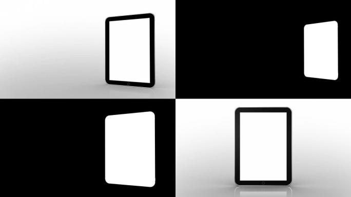 平板电脑动画。白色背景。亮度哑光。
