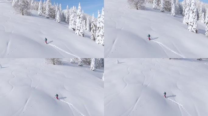 无人机: 适合女性游客在Bohinj进行滑雪旅行，徒步上山。