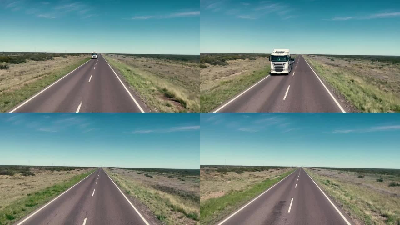 阿根廷乡村公路上卡车的主观看法。4k分辨率