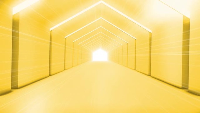 飞越未来主义黄色隧道 (可循环) 照明走廊的概念，室内设计，宇宙飞船，抽象，科学，技术，科学，建筑，