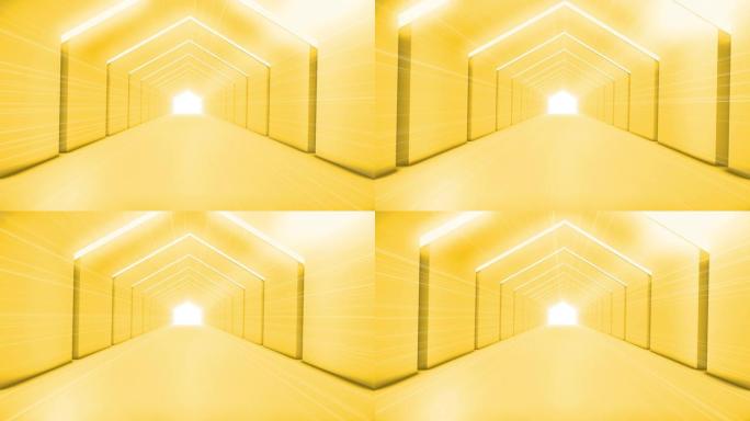 飞越未来主义黄色隧道 (可循环) 照明走廊的概念，室内设计，宇宙飞船，抽象，科学，技术，科学，建筑，