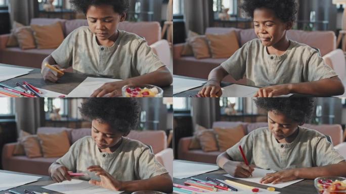 黑人男孩在家画画小男孩写作业非洲