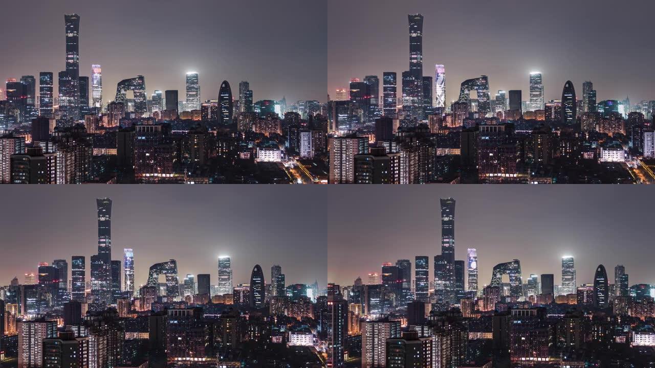 北京天际线和市中心夜间/北京，中国的T/L全景