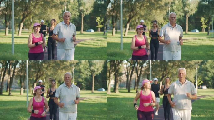 老年人在公园慢跑