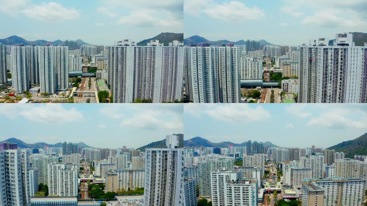 香港屯门市区城市景观无人驾驶飞机