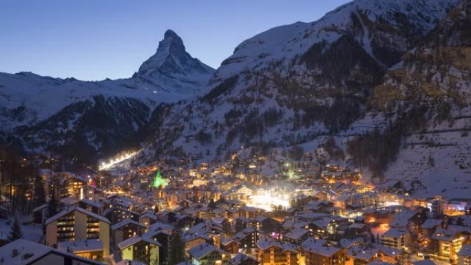 Zermatt city village Matterhorn peak view point的4k