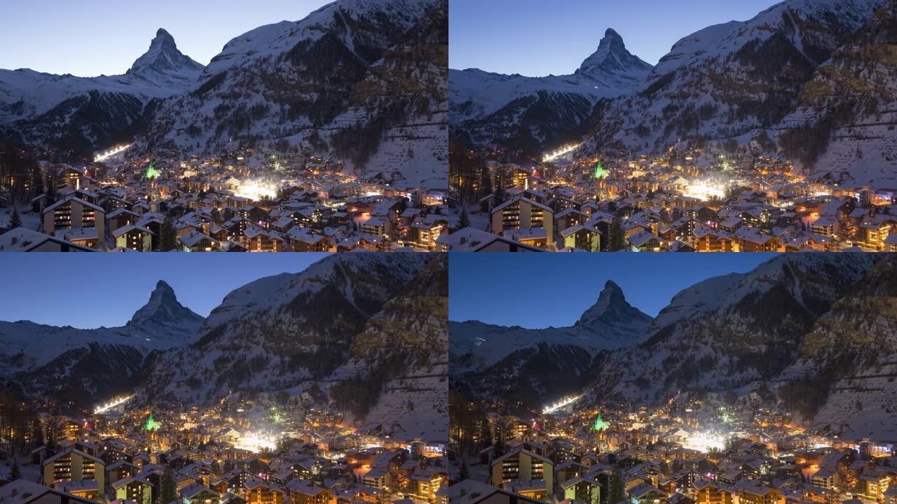 Zermatt city village Matterhorn peak view point的4k
