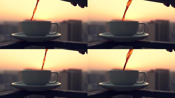早上倒入杯子的咖啡