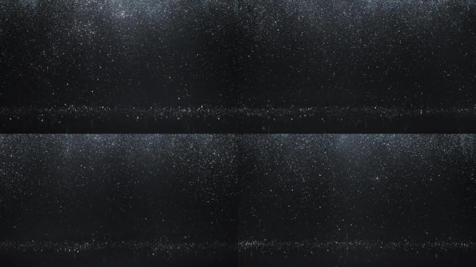 银色粒子下雨-黑暗循环背景动画-闪光、雪、五彩纸屑
