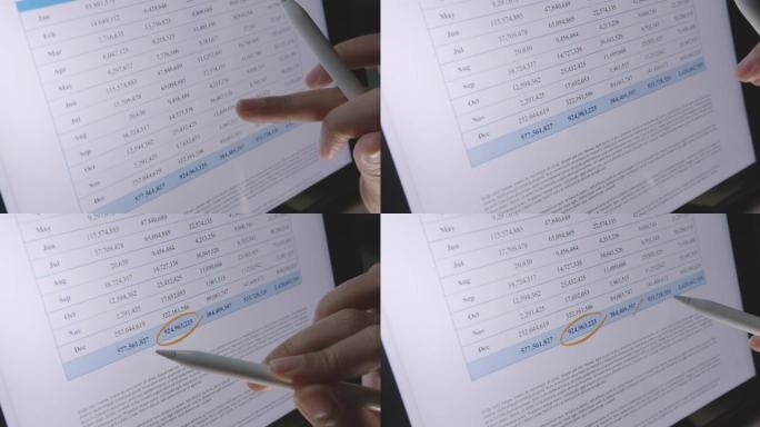 金融财富投资者正在研究数字ipad上的商业数据。