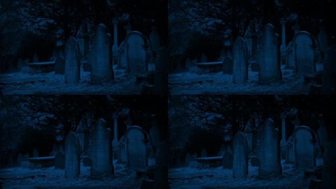 晚上在墓地下雪墓地空镜视频素材