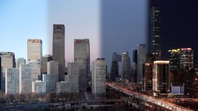 北京天际线和市中心的鸟瞰图，日夜/北京，中国