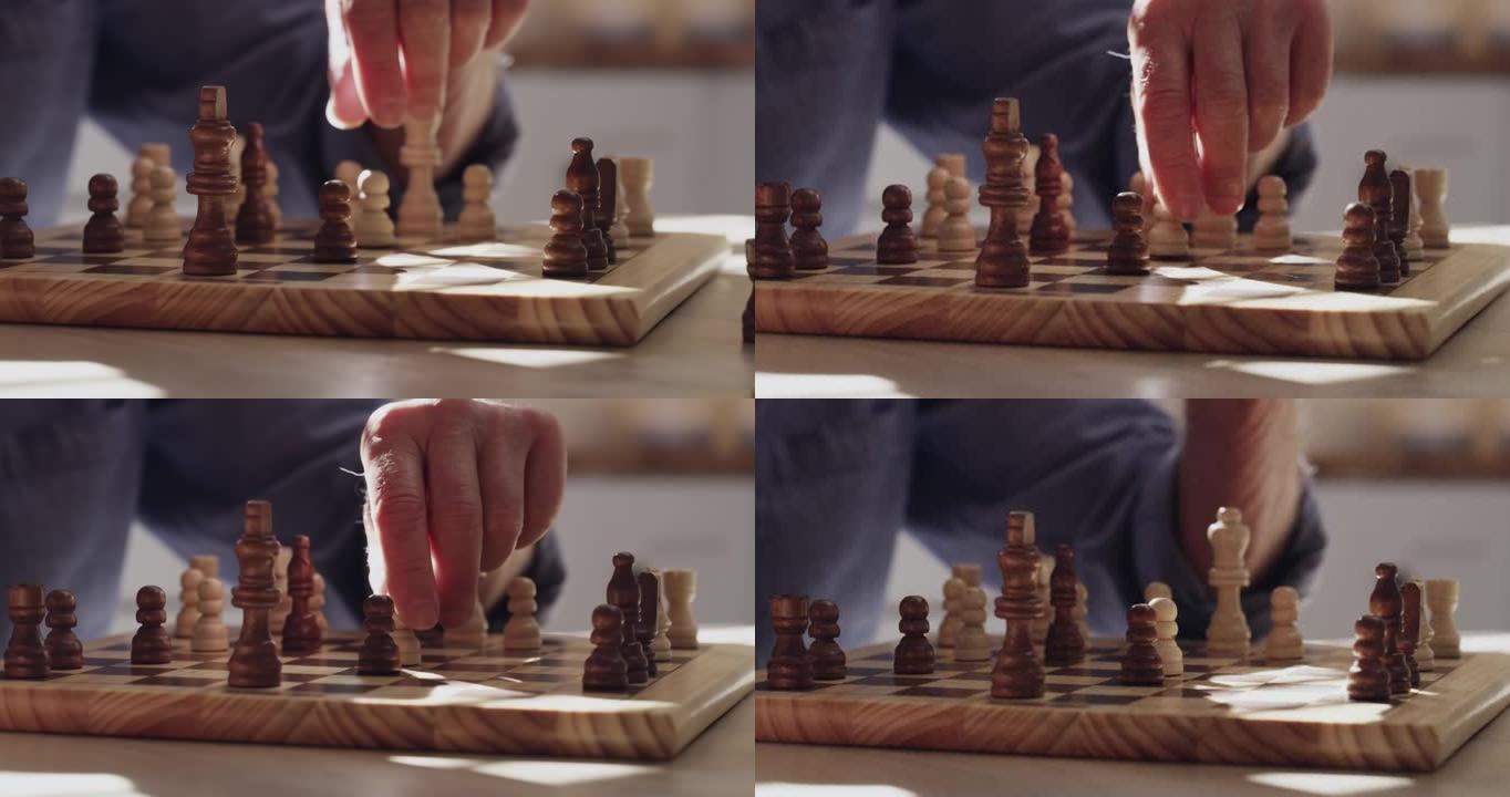 一对高级夫妇在家下棋的4k视频片段