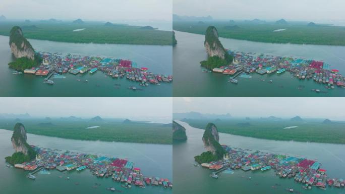 泰国攀牙湾Koh Panyee浮动村的鸟瞰图。