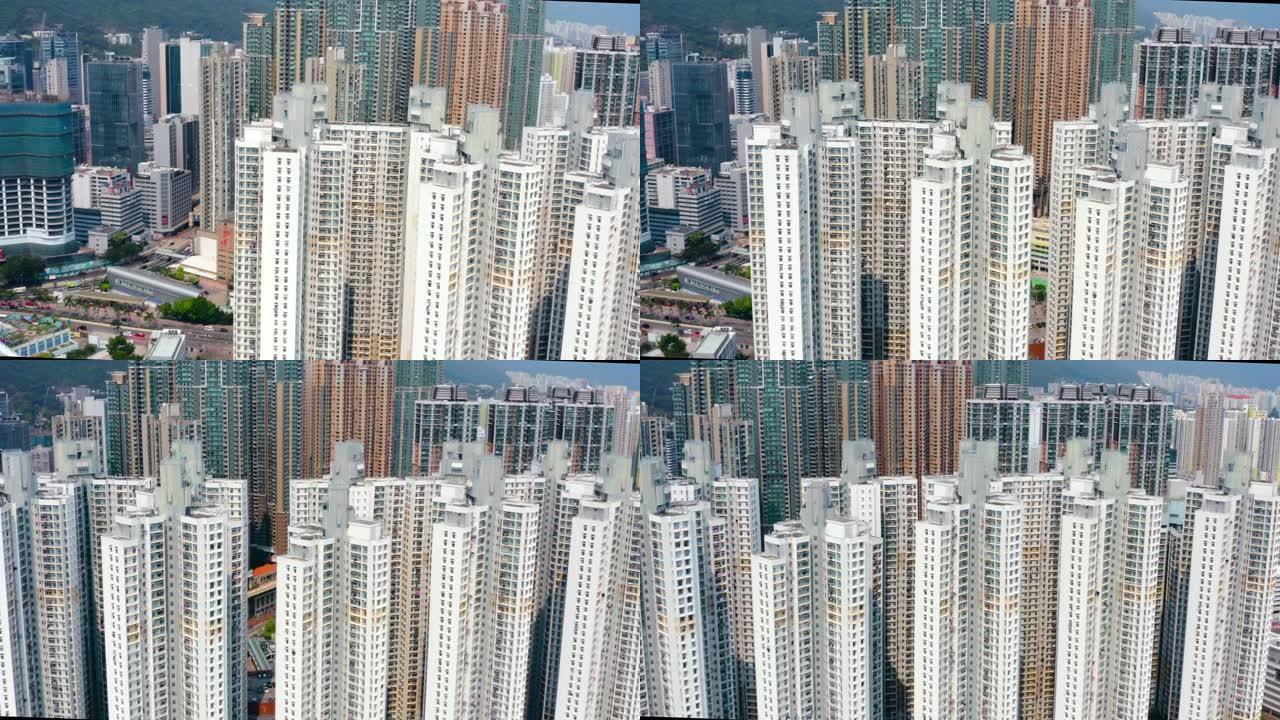 香港高密度生活的无人机视图