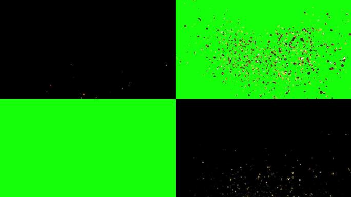 彩色五彩纸屑在4k的屏幕侧面爆炸，带有分开的阿尔法通道和绿色
