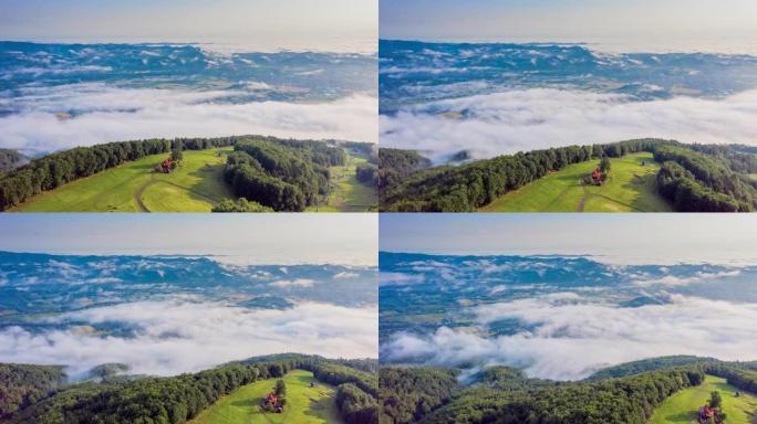 空中美丽的云景绿水青山大山云海生态山脉