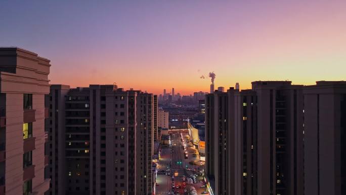 辽宁沈阳城市夜景航拍东北城市居民区