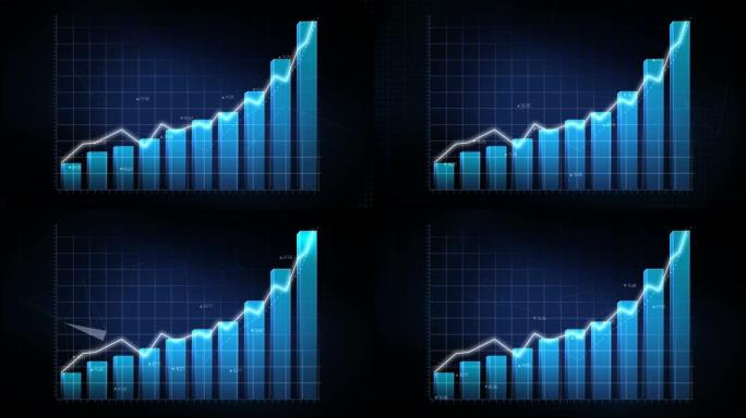 动画股票市场图表和条形图。增加蓝线。4k动画。