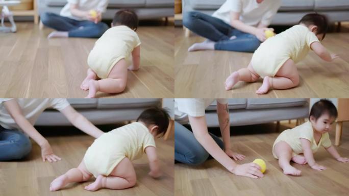 婴儿在地板上crwaling