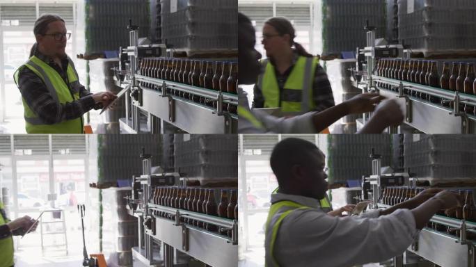 高加索人在一家微型啤酒厂检查啤酒瓶