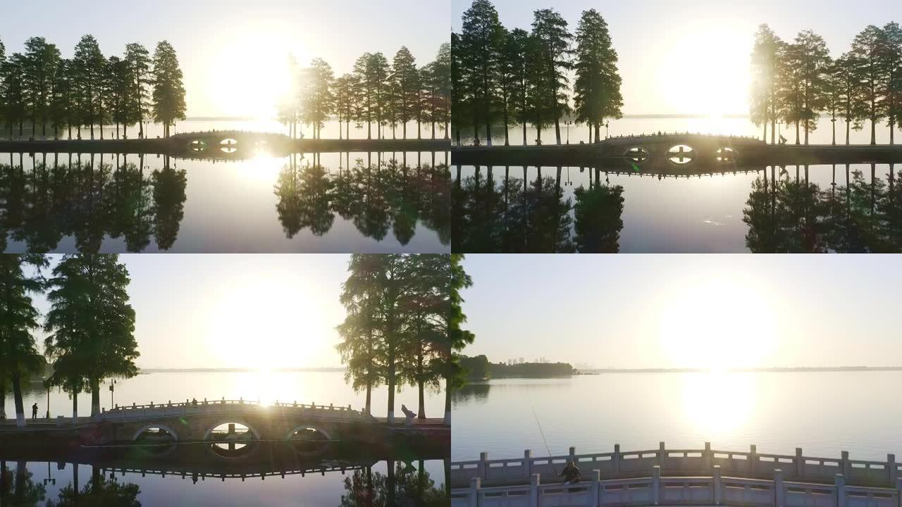 日出在湖上的桥日出在湖上的桥