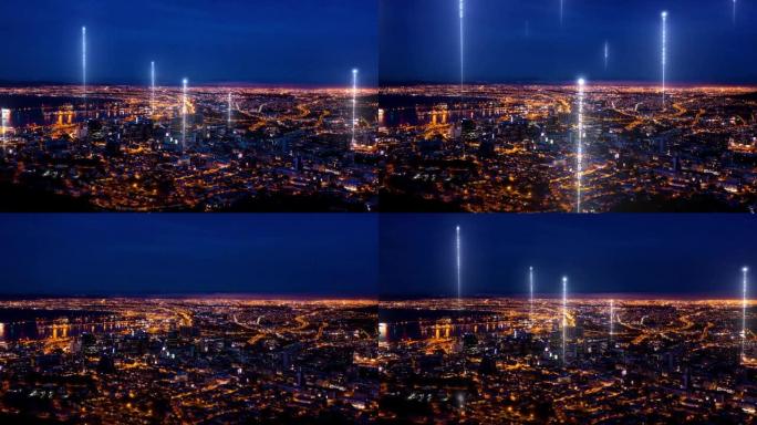 夜间城市图形数据流的4k概念视频片段