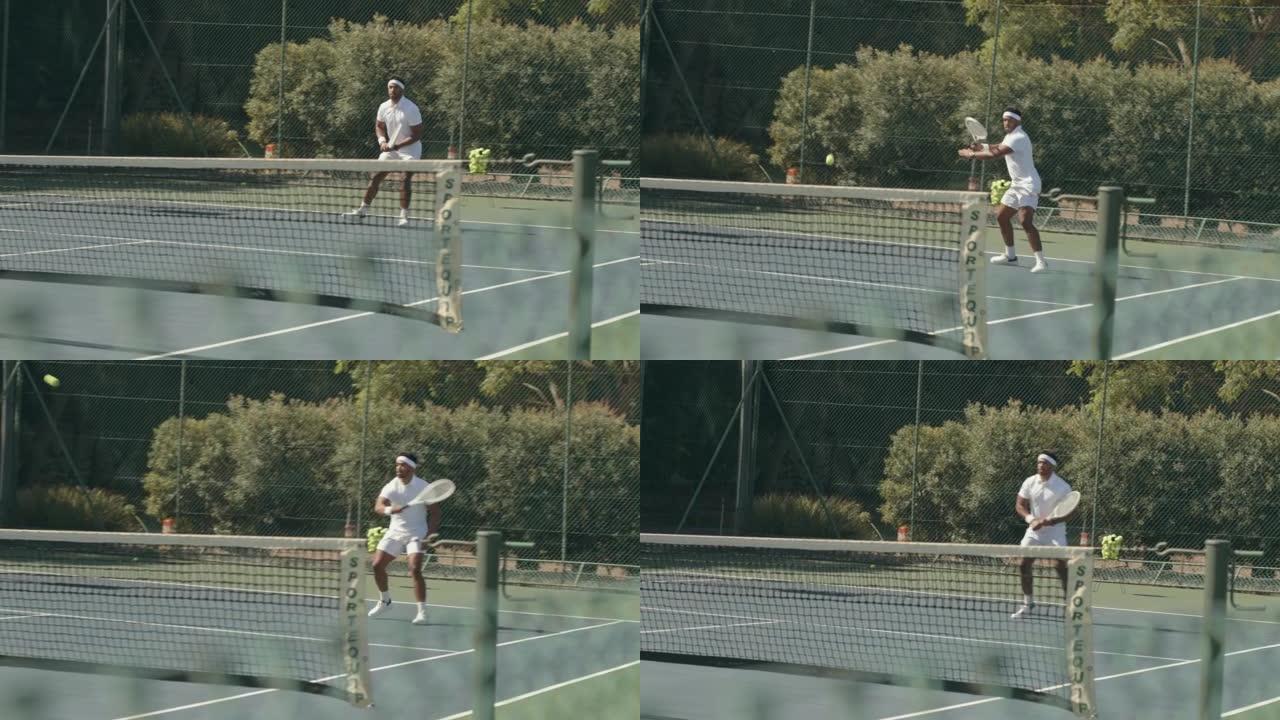 一个年轻人在球场上打网球的4k录像