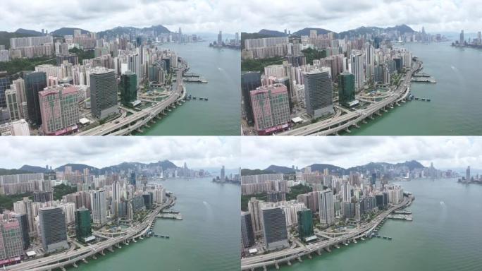 香港拥挤建筑的无人机视图