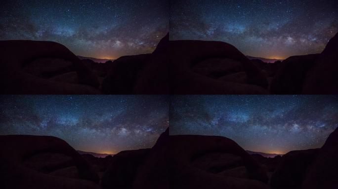 阿拉巴马州山丘上的莫比乌斯拱门上的银河系夜空