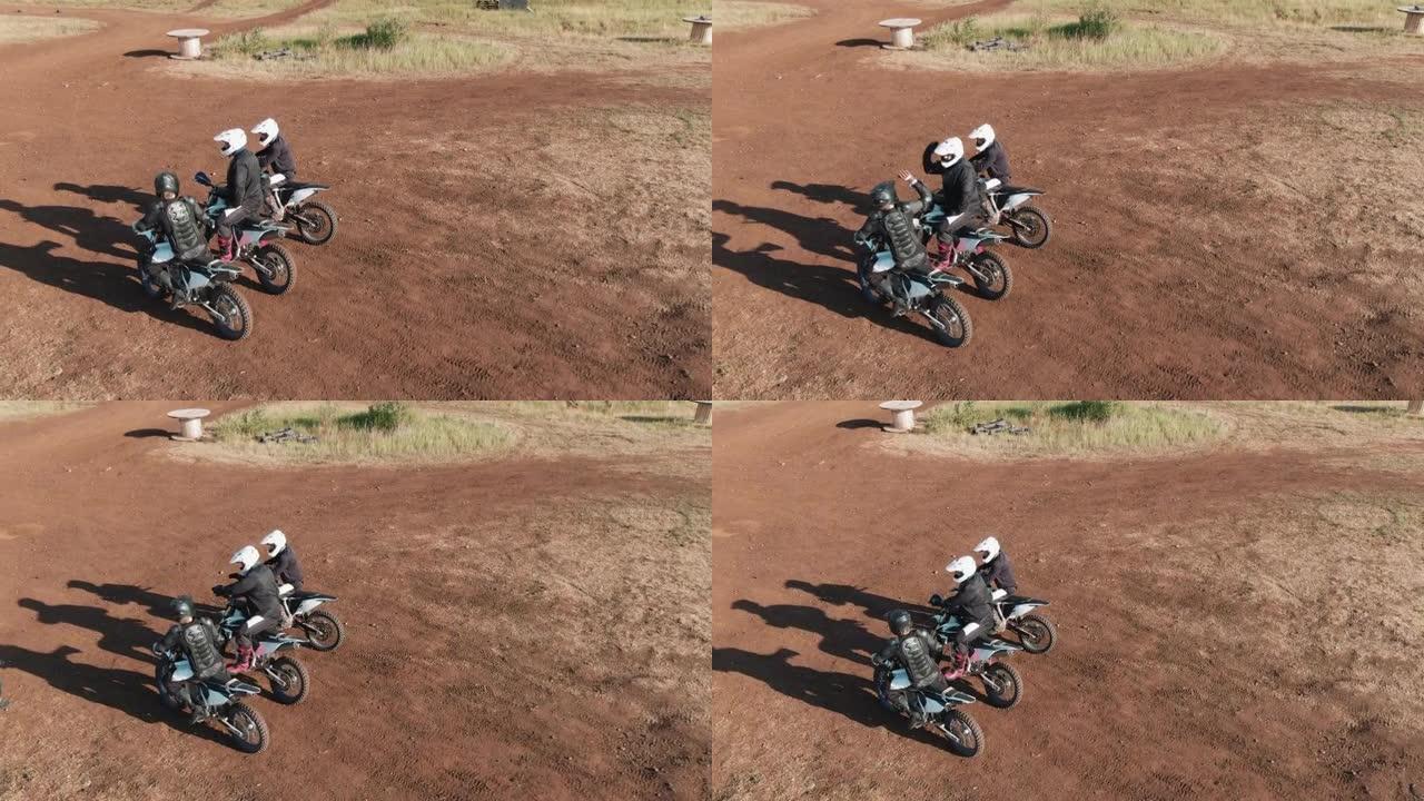 越野摩托车骑手的无人机射击