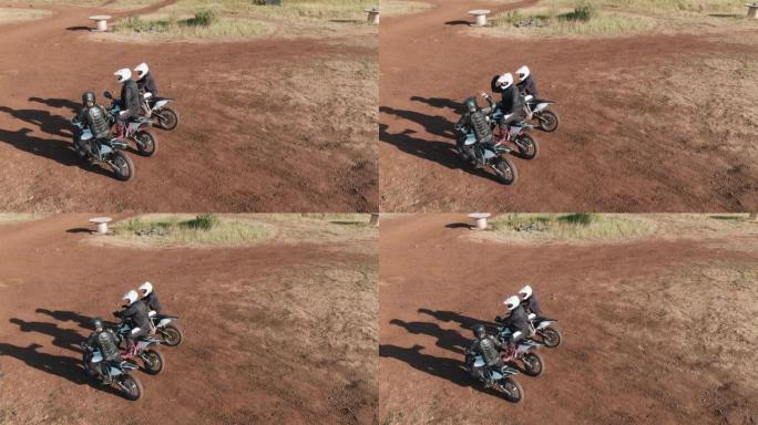 越野摩托车骑手的无人机射击