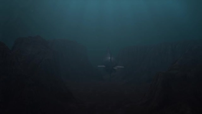 潜艇正在穿越水下峡谷