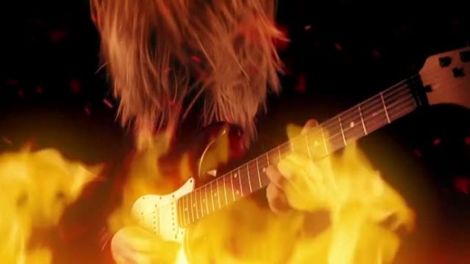 重金属吉他手在烈火中演奏