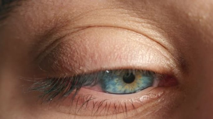 眼睛宏观，视力和妇女与自然颜色，皮肤纹理细节验光，医疗保健或开放眼睑视觉检查。用于隐形眼镜或解剖的人