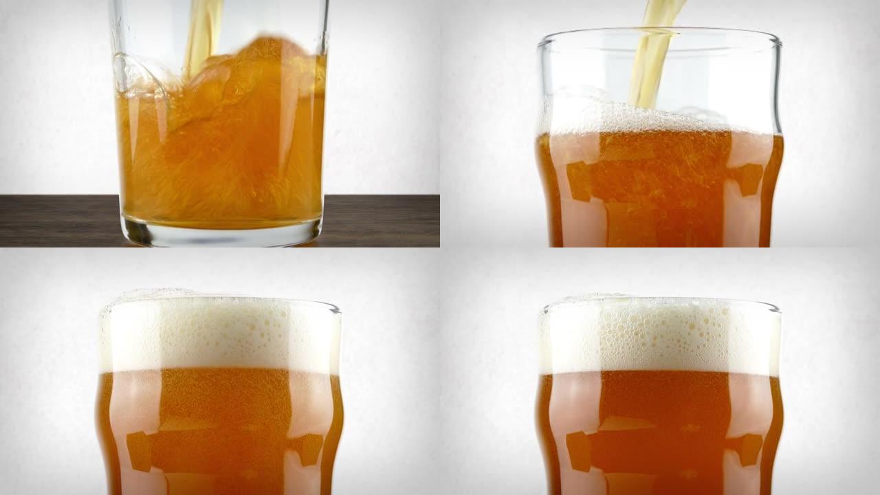 倒入啤酒时向上移动玻璃杯