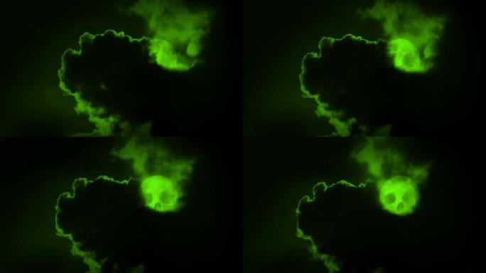 绿色天空中的骷髅月亮万圣节场景
