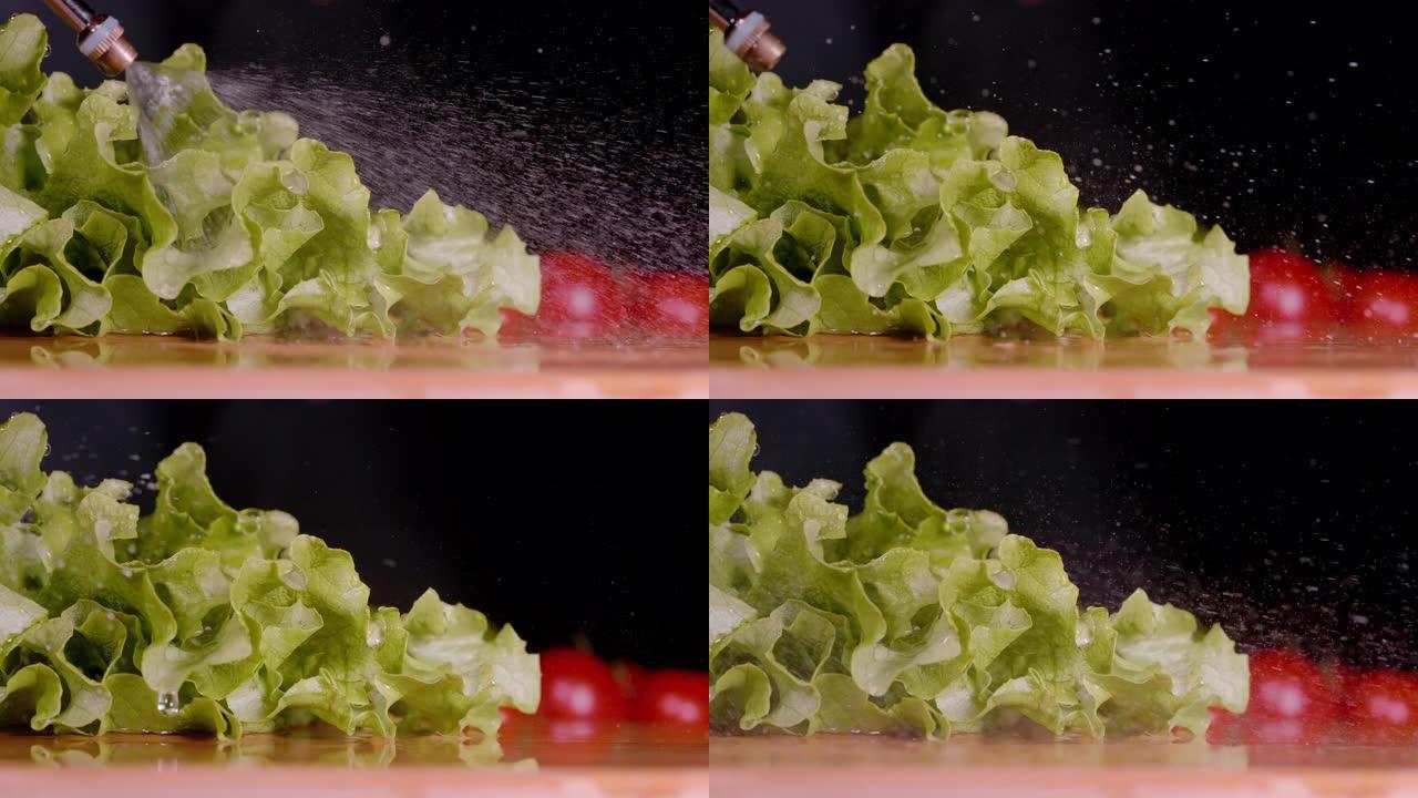 宏，复制空间，dop: 玻璃状的水滴洗了卷心莴苣的头。