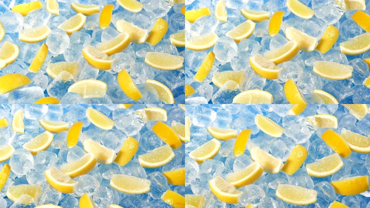 冰和柠檬片移动镜头