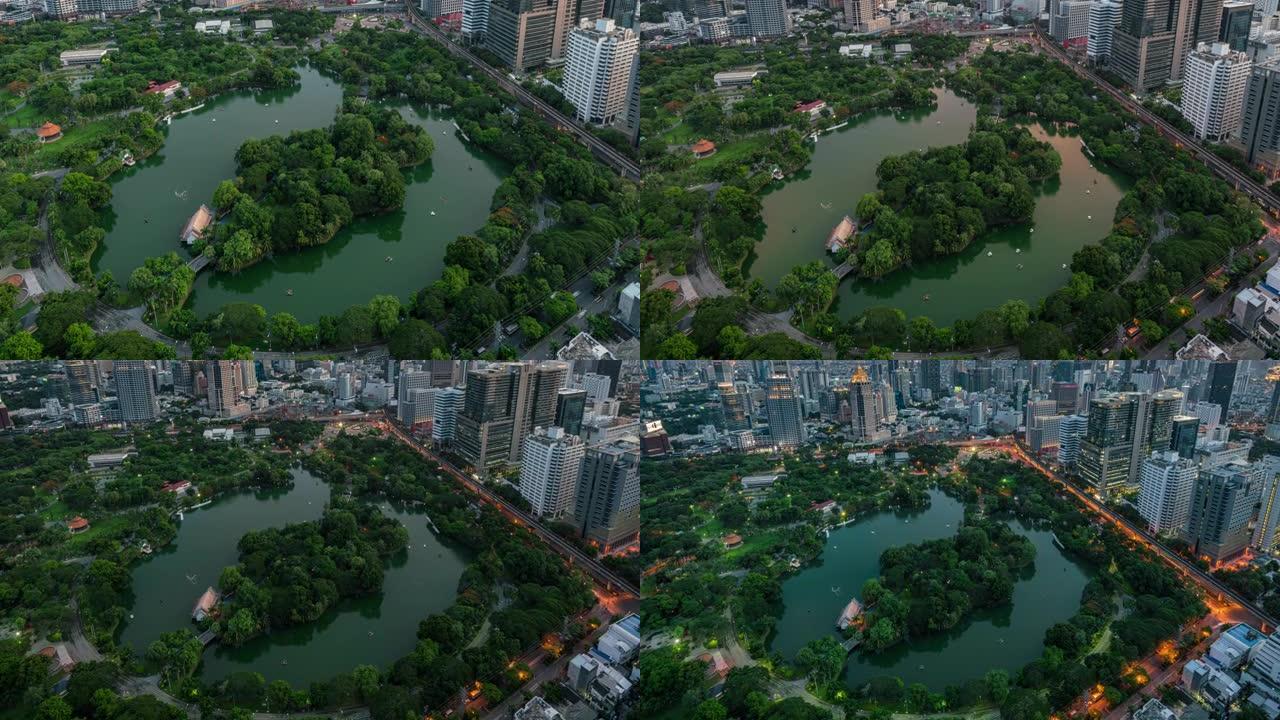 泰国曼谷城市景观和隆比尼公园绿地景观的时间流逝