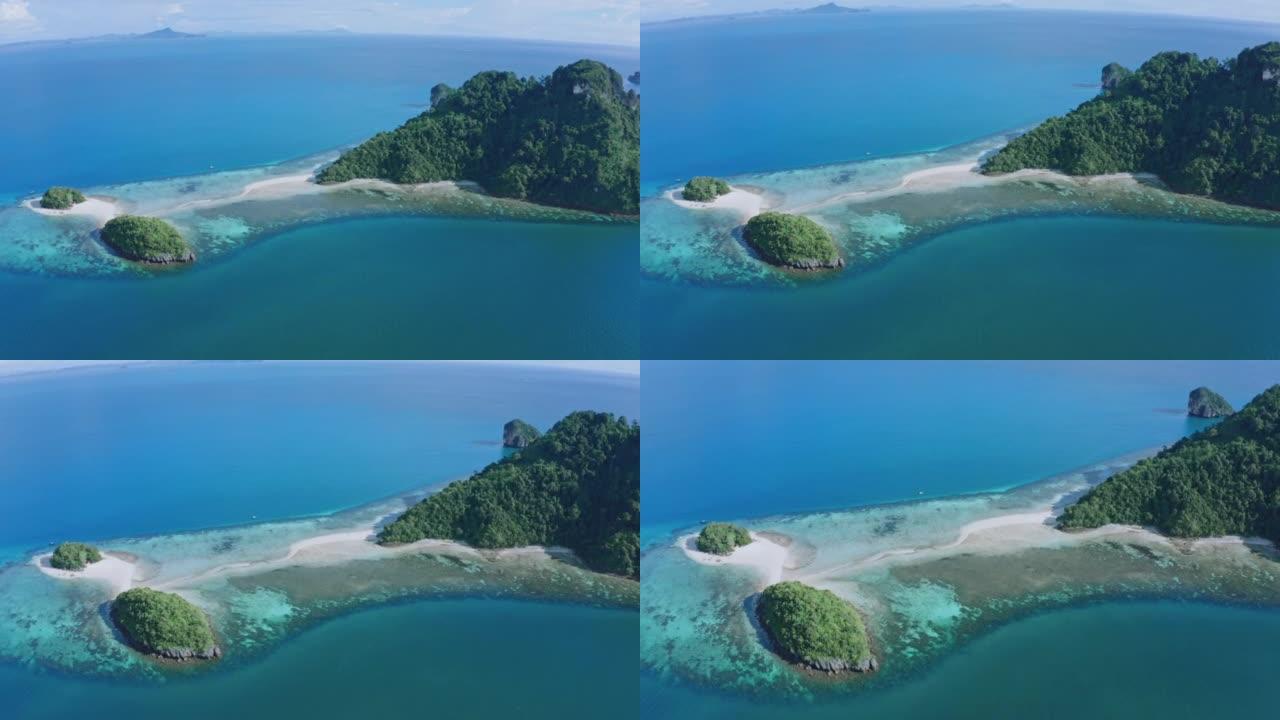 泰国甲米的railay海滩地标附近的分隔海的鸟瞰图。