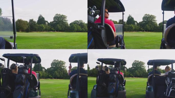成年成年夫妇坐在马车里一起打高尔夫球