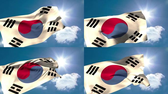 韩国国旗在微风中飘扬