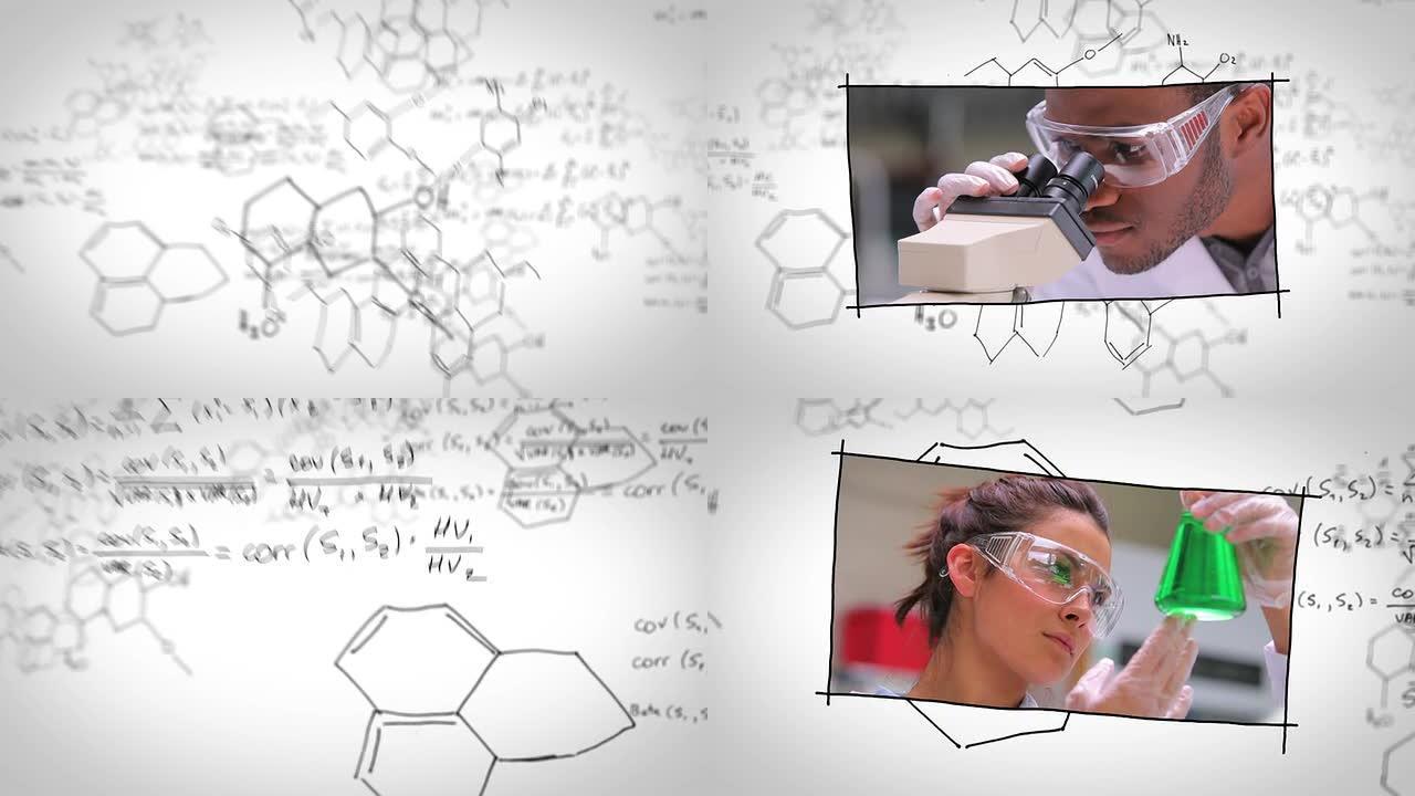 在化学草案前工作的实验室助手