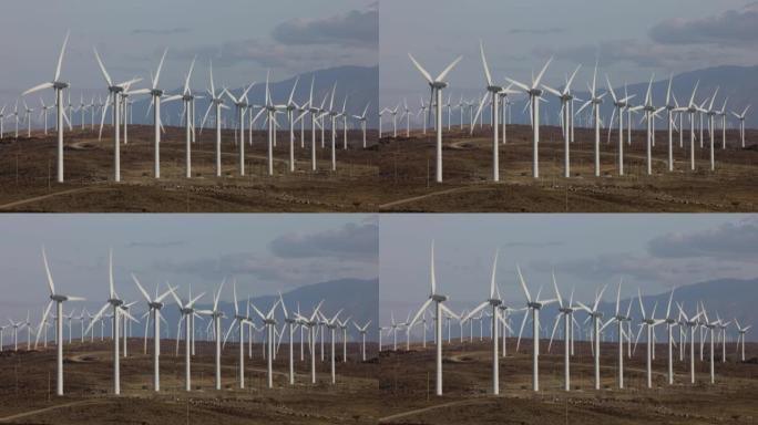 气候变化，风力发电，可持续能源，大型风力涡轮机在非洲肯尼亚图尔卡纳湖的风电场上